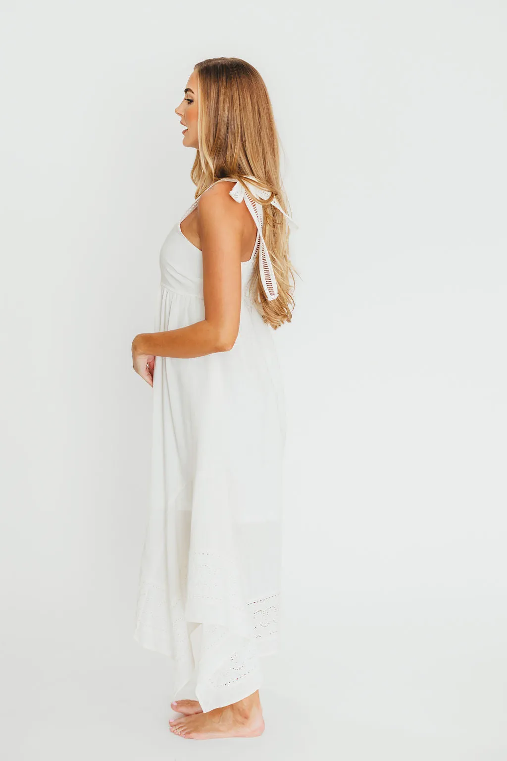 Palmer Asymmetrical Hem Midi Dress in White