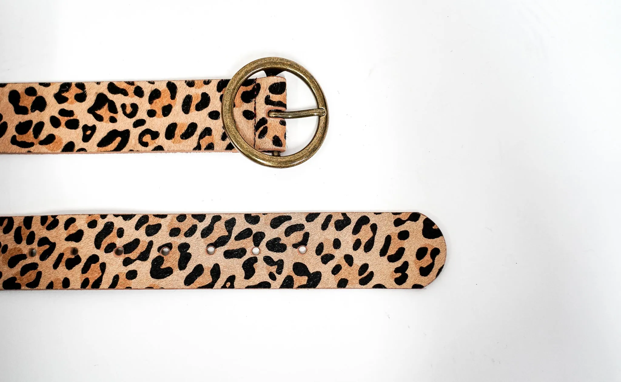 Plus Sized Leopard Print Leather Belt with Calf Hair
