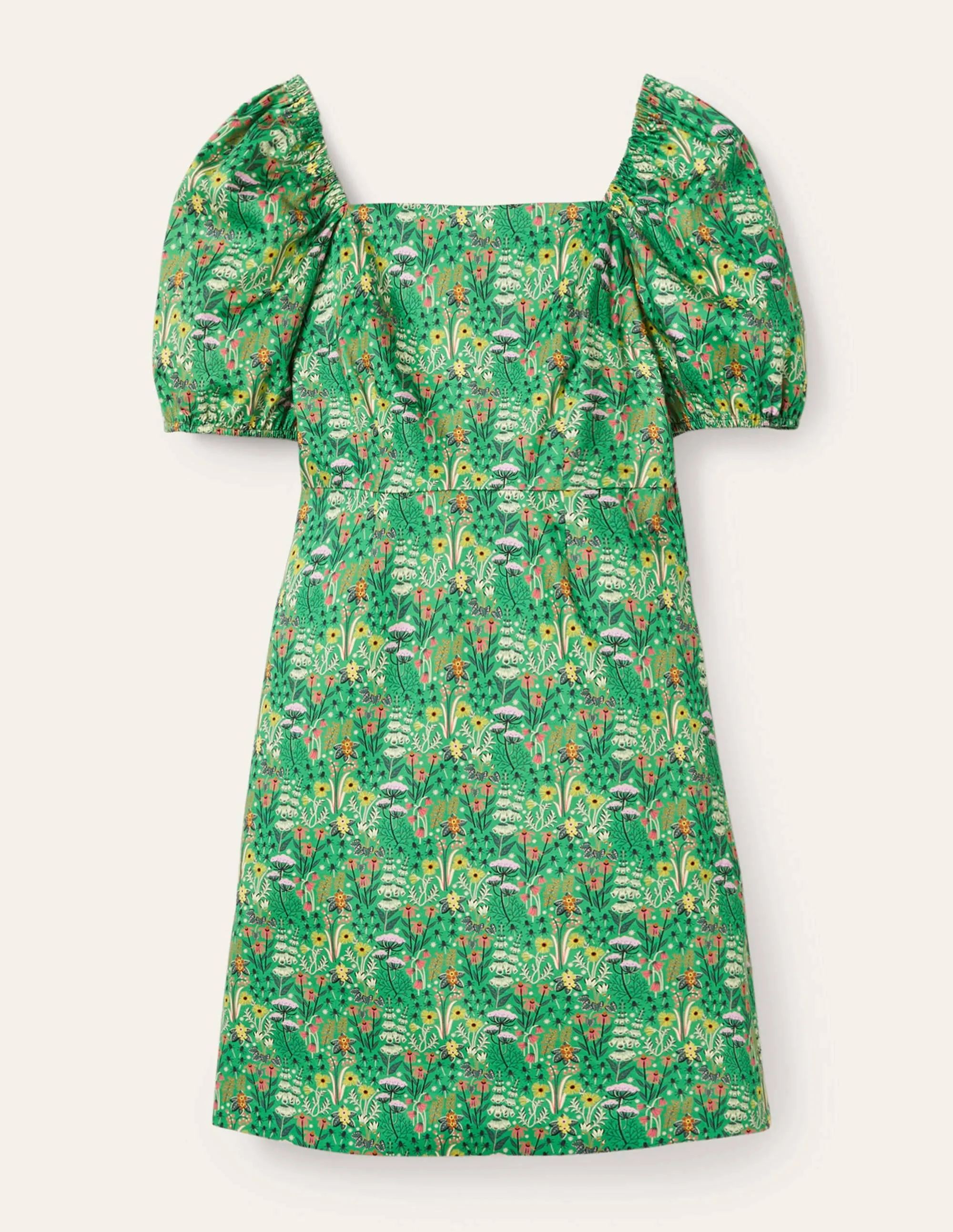 Puff Sleeve Mini Dress-Rich Emerald. Wildflower Bloom