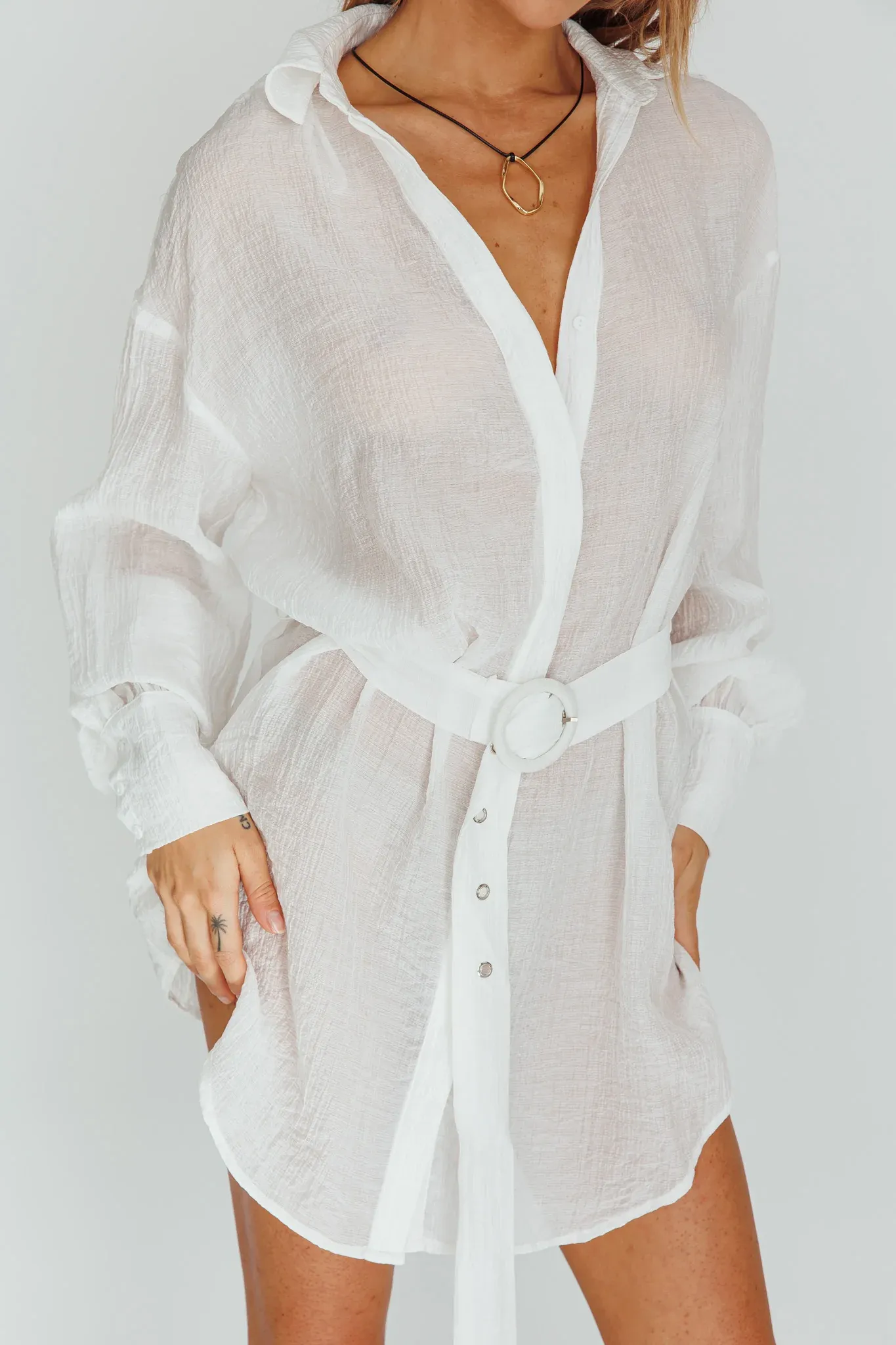 Sady Long Sleeve Shirt Mini Dress White