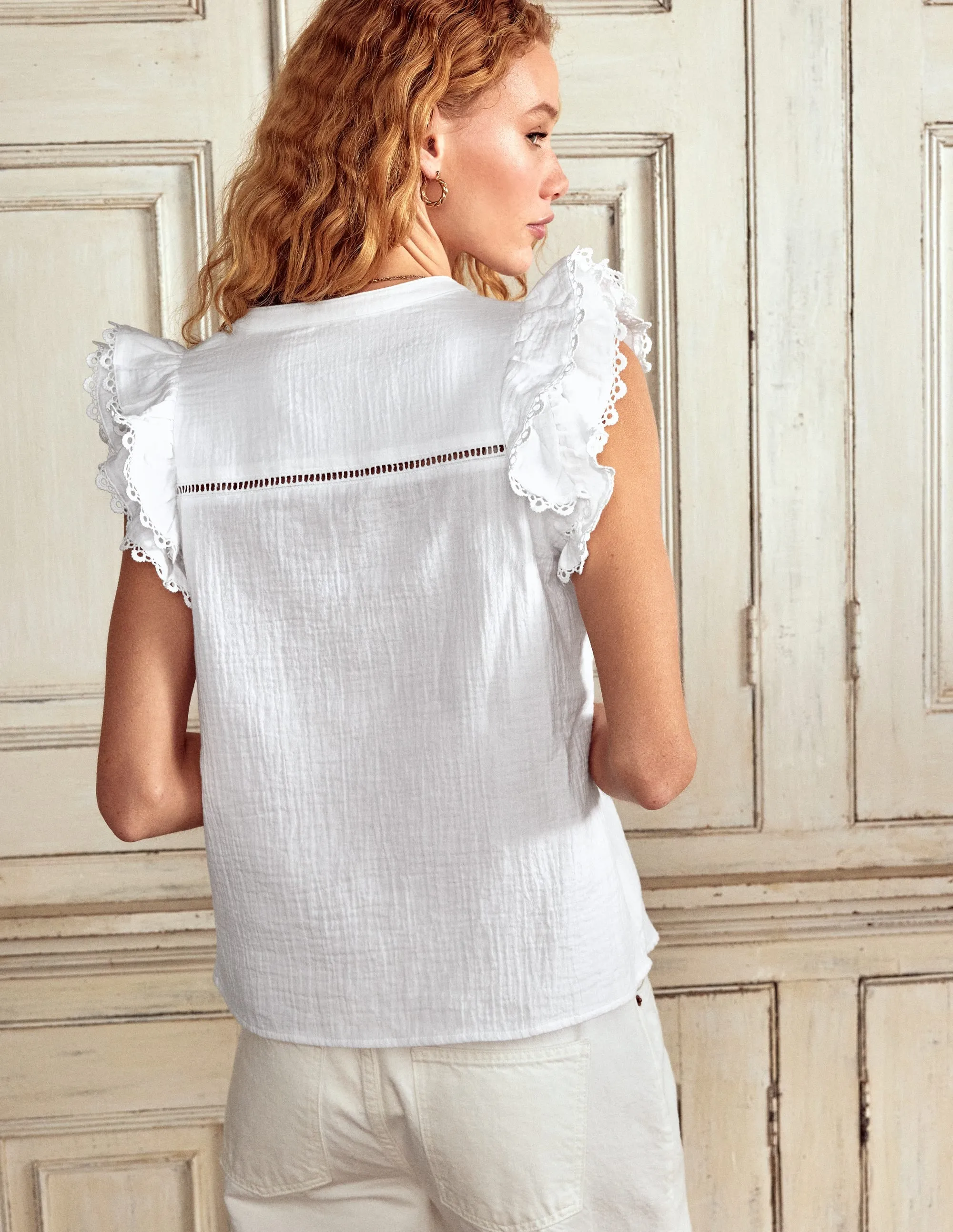 Sleeveless Double Cloth Top-White