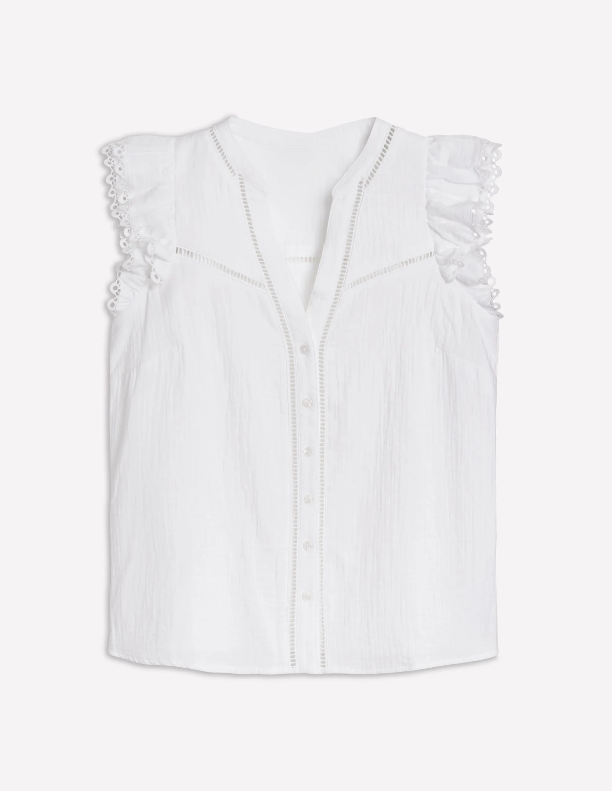 Sleeveless Double Cloth Top-White