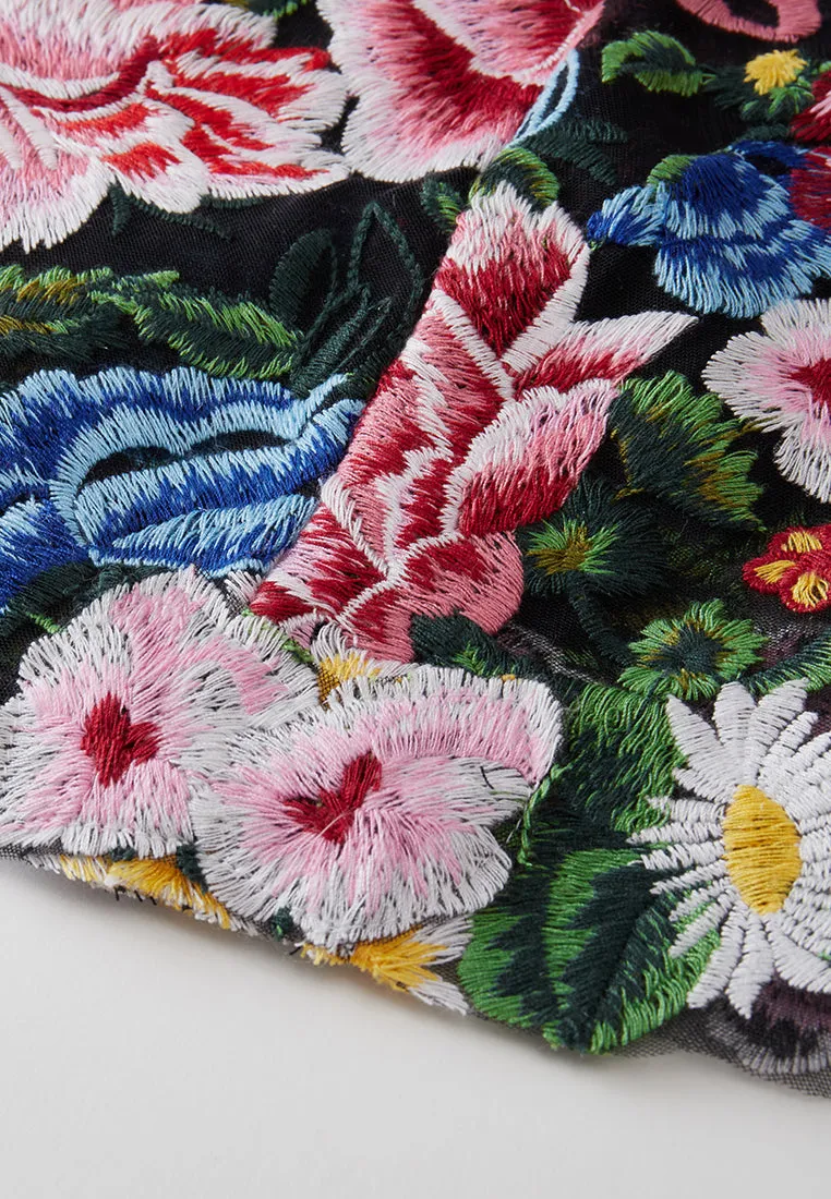 Slim-fit Fishtail Floral Embroidered Mesh Dress