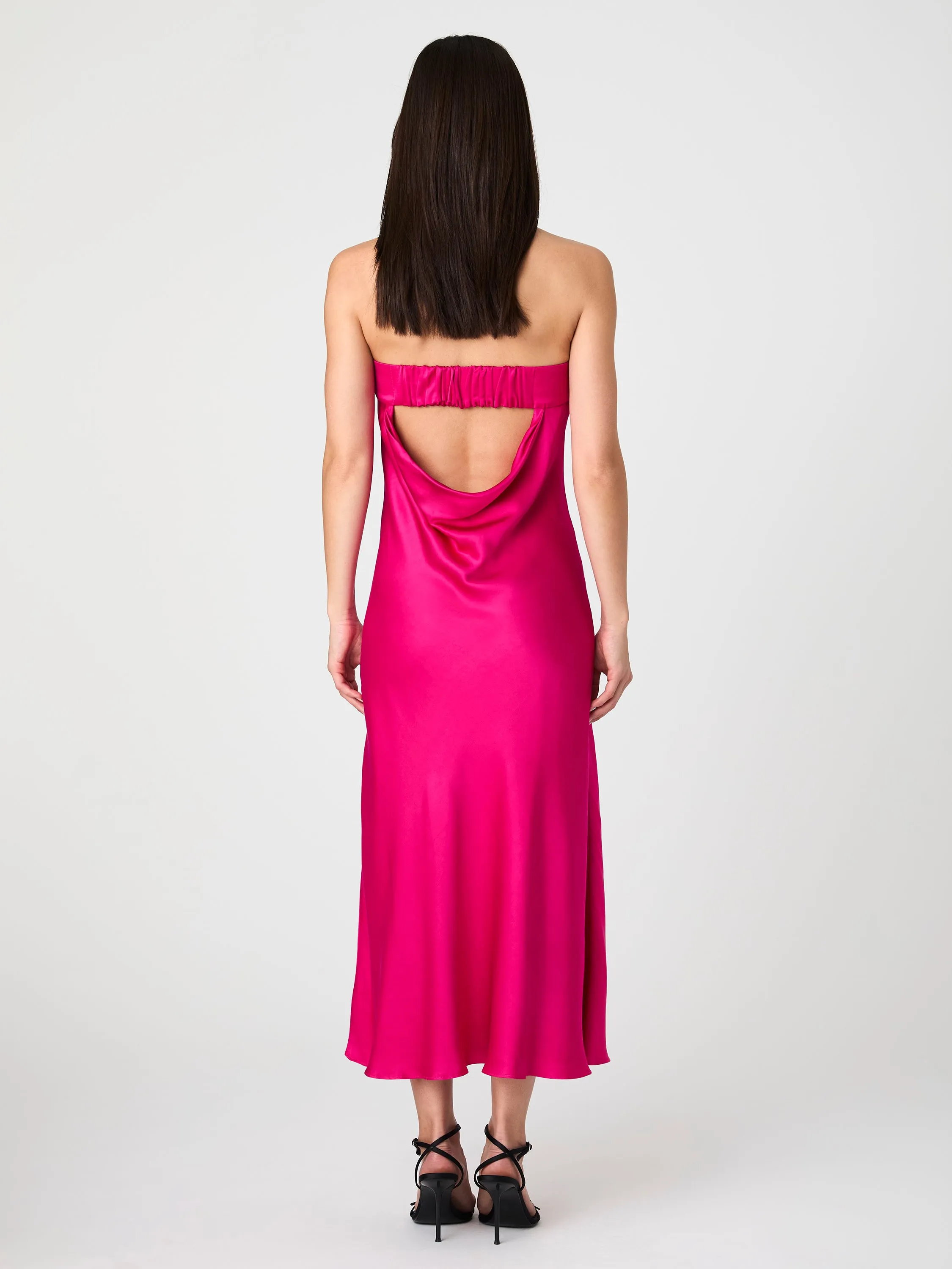 Strapless Cowl Back Midi Dress