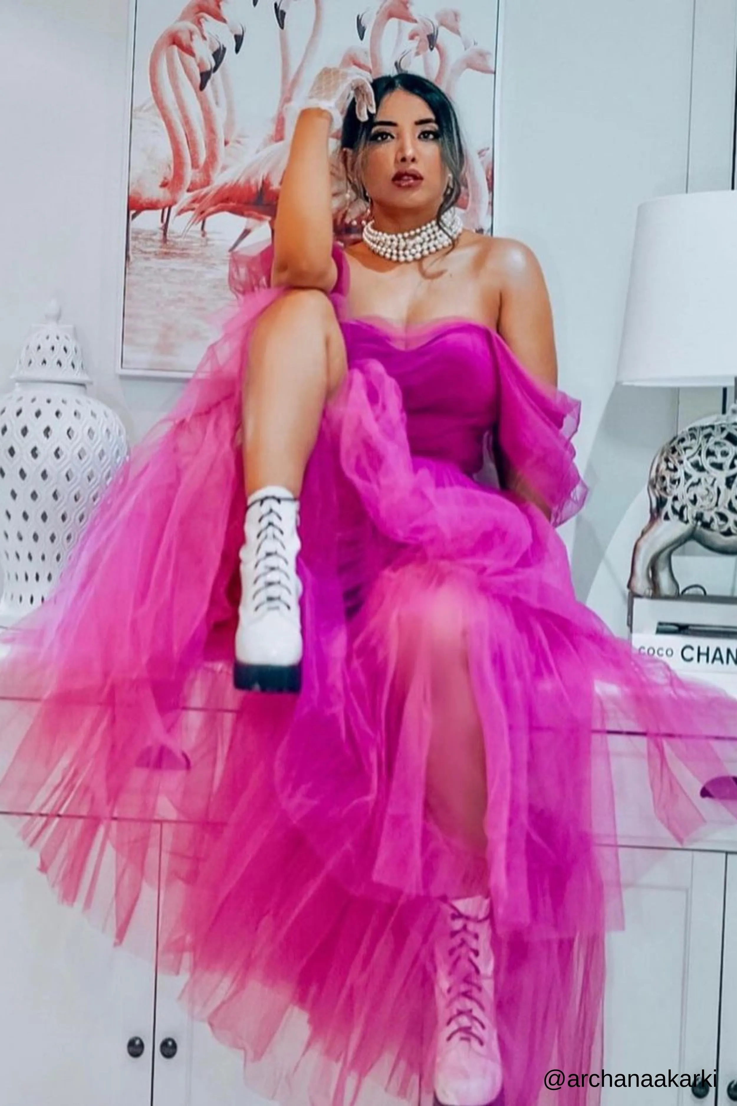 Sydney Off Shoulder Tulle Maxi Dress in Vivid Purple