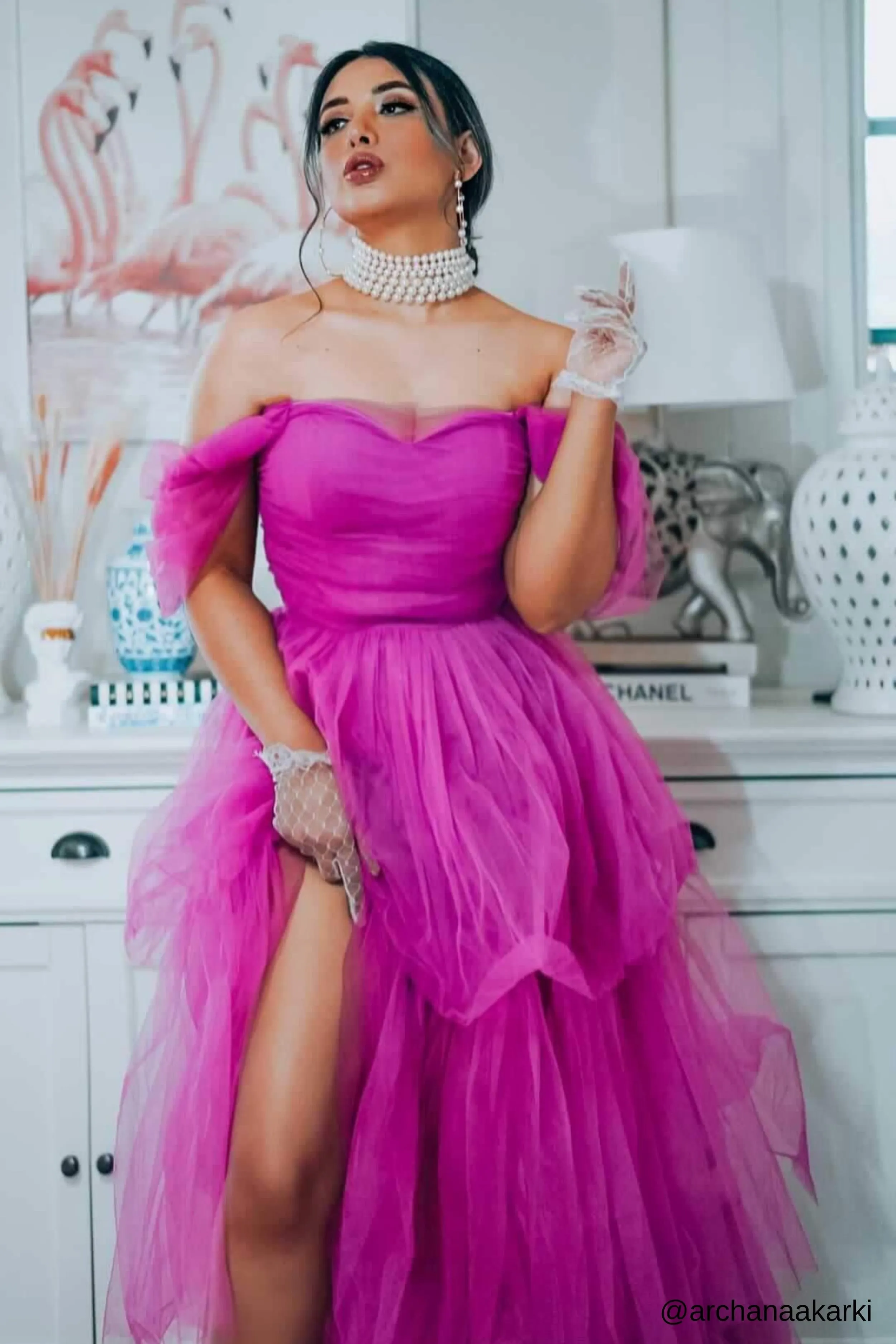 Sydney Off Shoulder Tulle Maxi Dress in Vivid Purple
