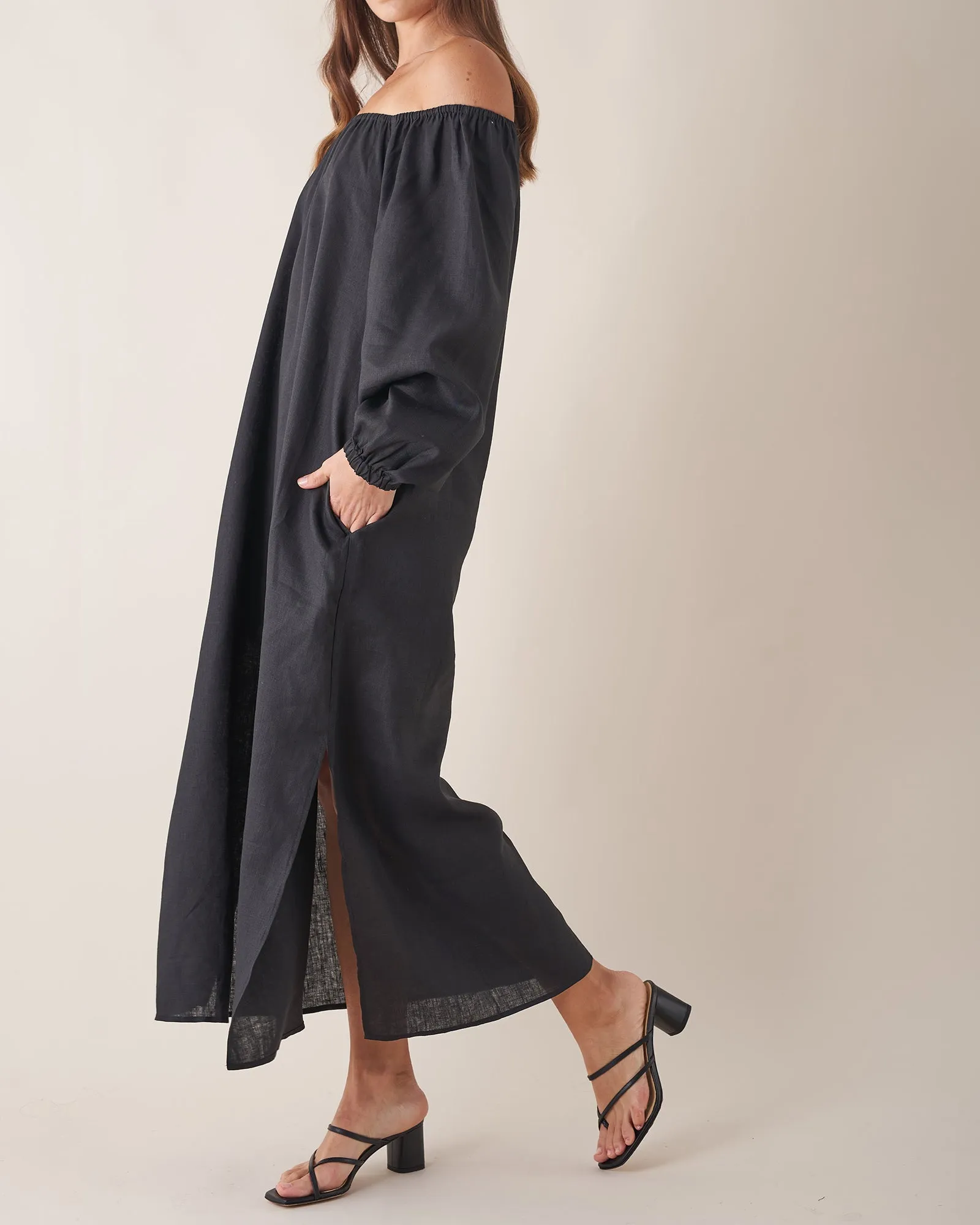 Tala Linen Maxi Dress - Black