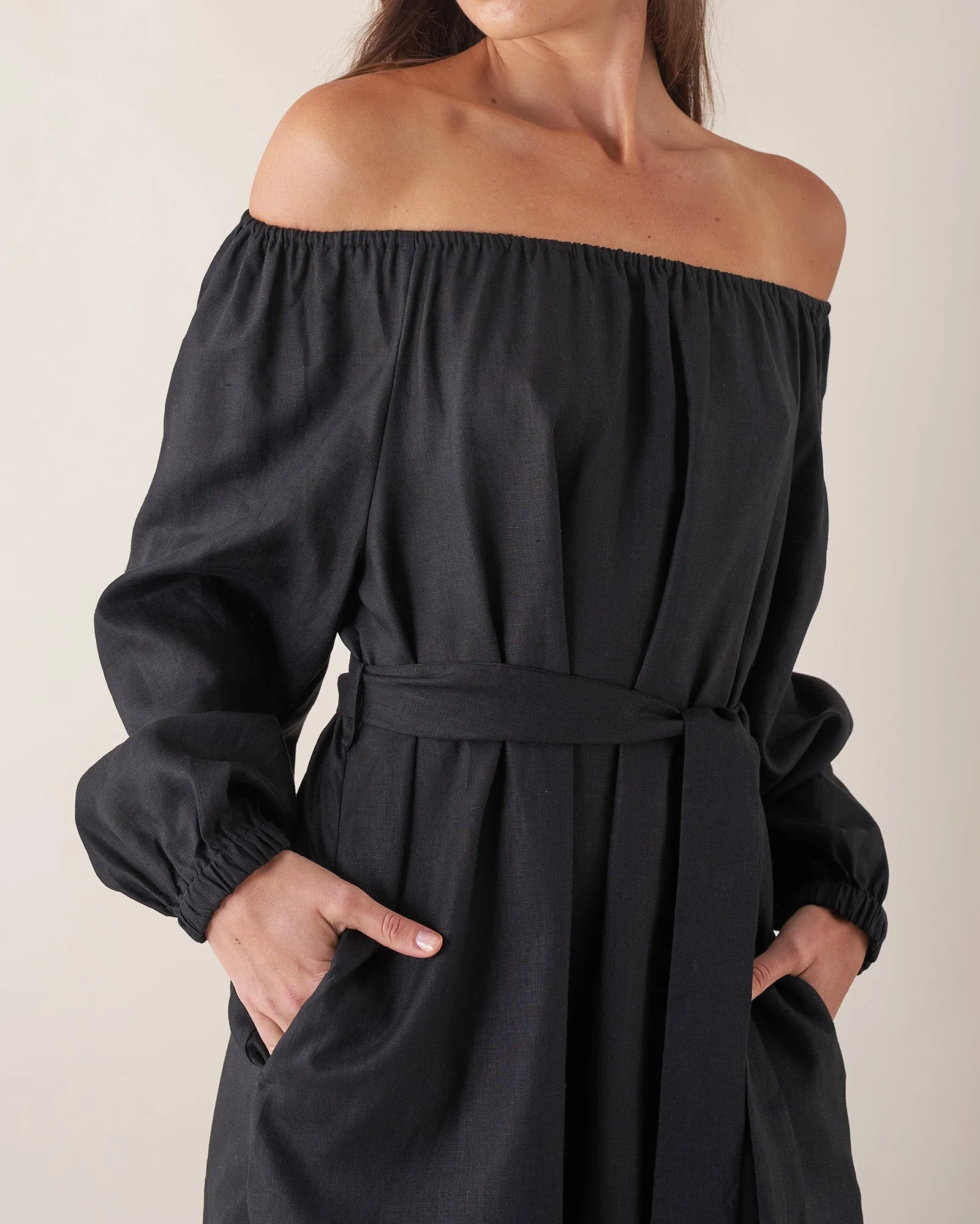 Tala Linen Maxi Dress - Black