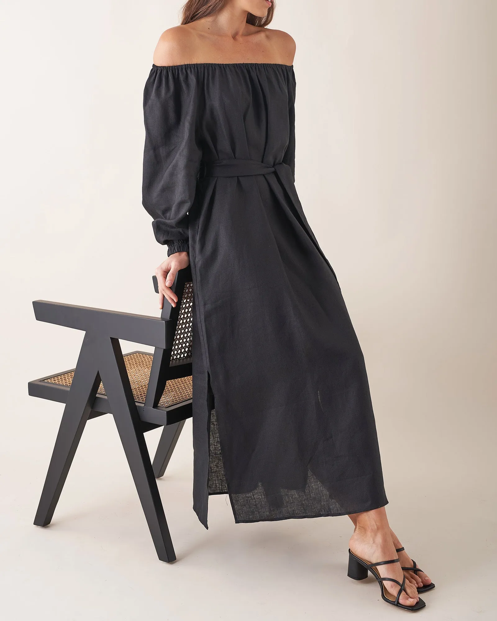 Tala Linen Maxi Dress - Black