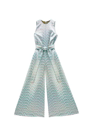 The Royale Jumpsuit - Aqua Channels Brocade