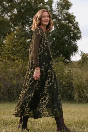 Tukdi Dress in Green Leopard