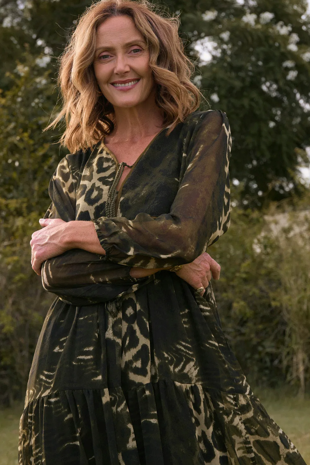 Tukdi Dress in Green Leopard