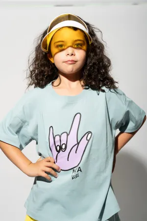 TURQUOISE HAND PRINT T-SHIRT