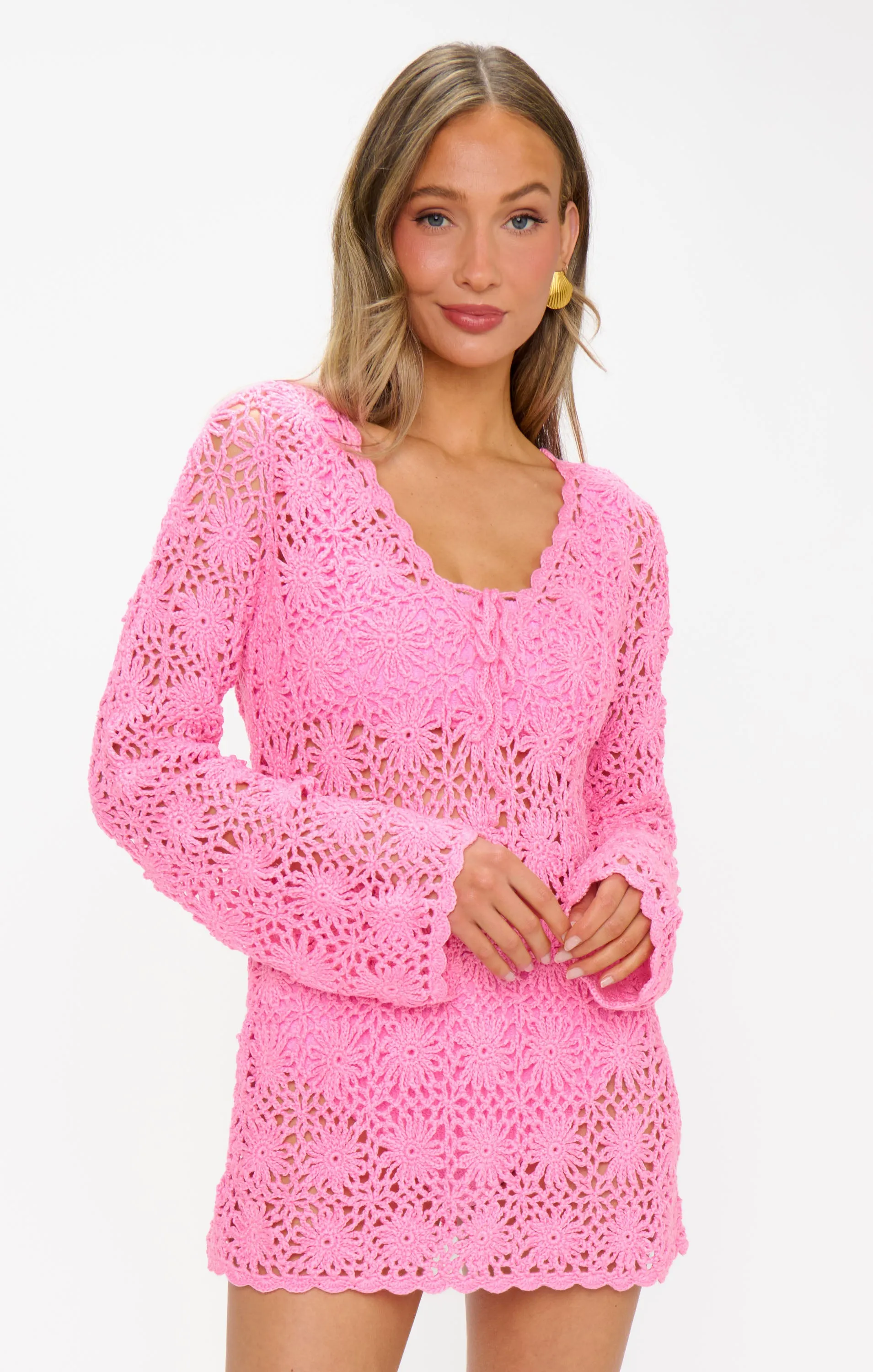 Vacay Mini Coverup ~ Bubblegum Pink Crochet