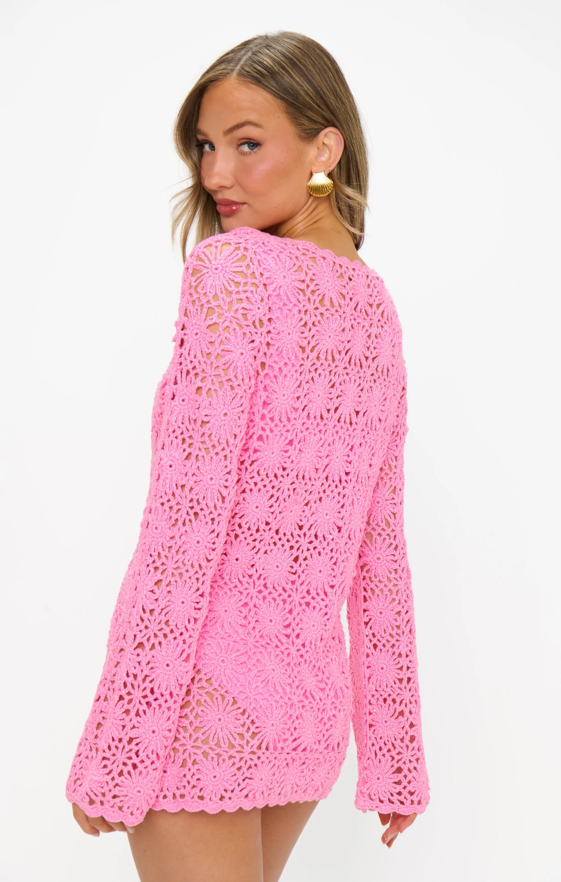 Vacay Mini Coverup ~ Bubblegum Pink Crochet