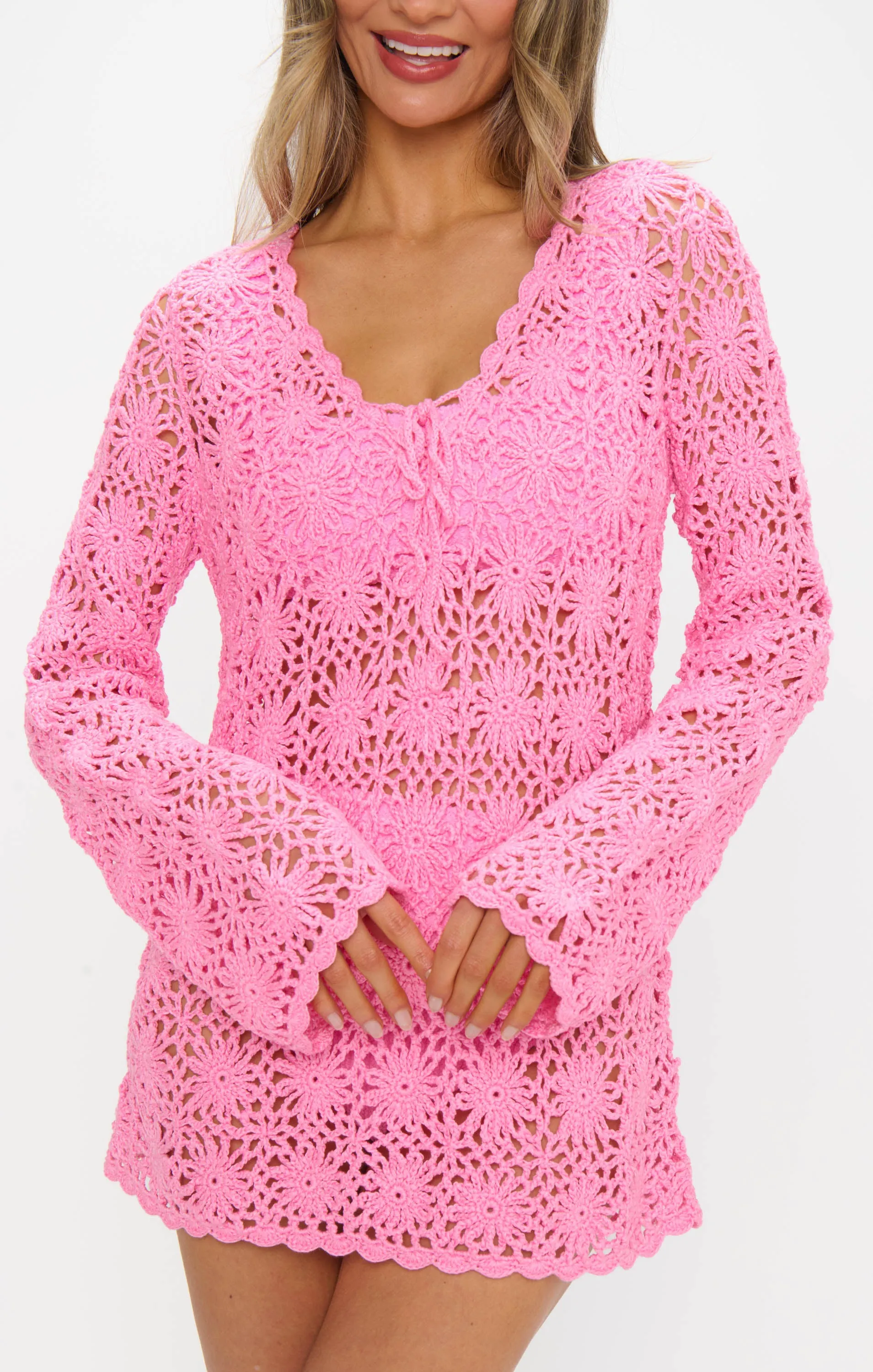 Vacay Mini Coverup ~ Bubblegum Pink Crochet