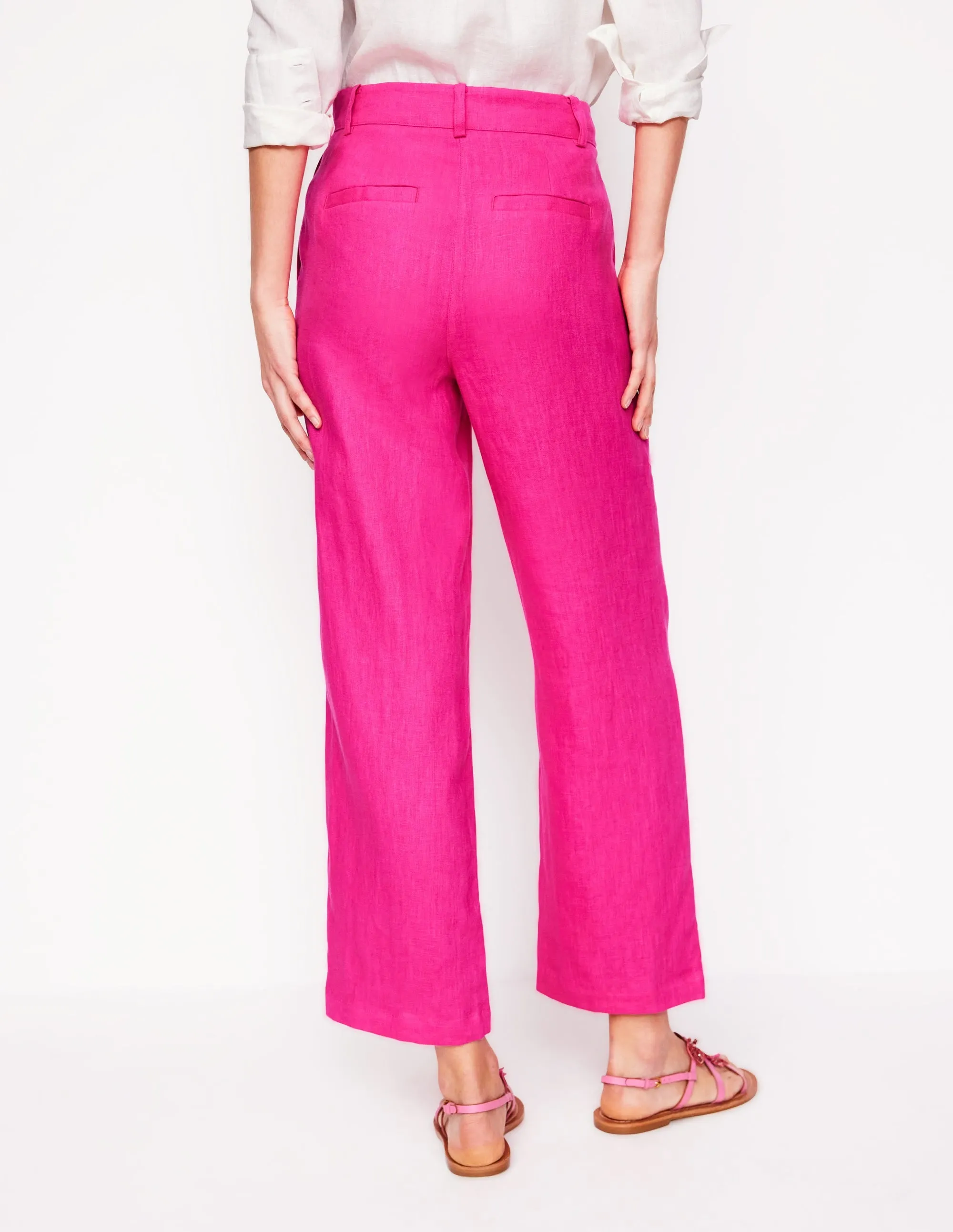 Westbourne Crop Linen Trousers-Pink Peony