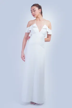 White Off Shoulder Ruffle Kai Gown
